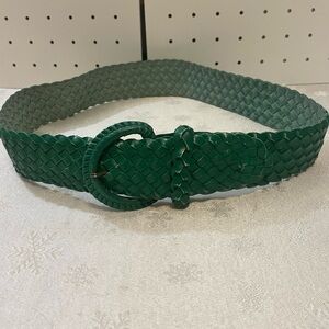 Forest Green Genuine Leather Braided Woven Belt Women
